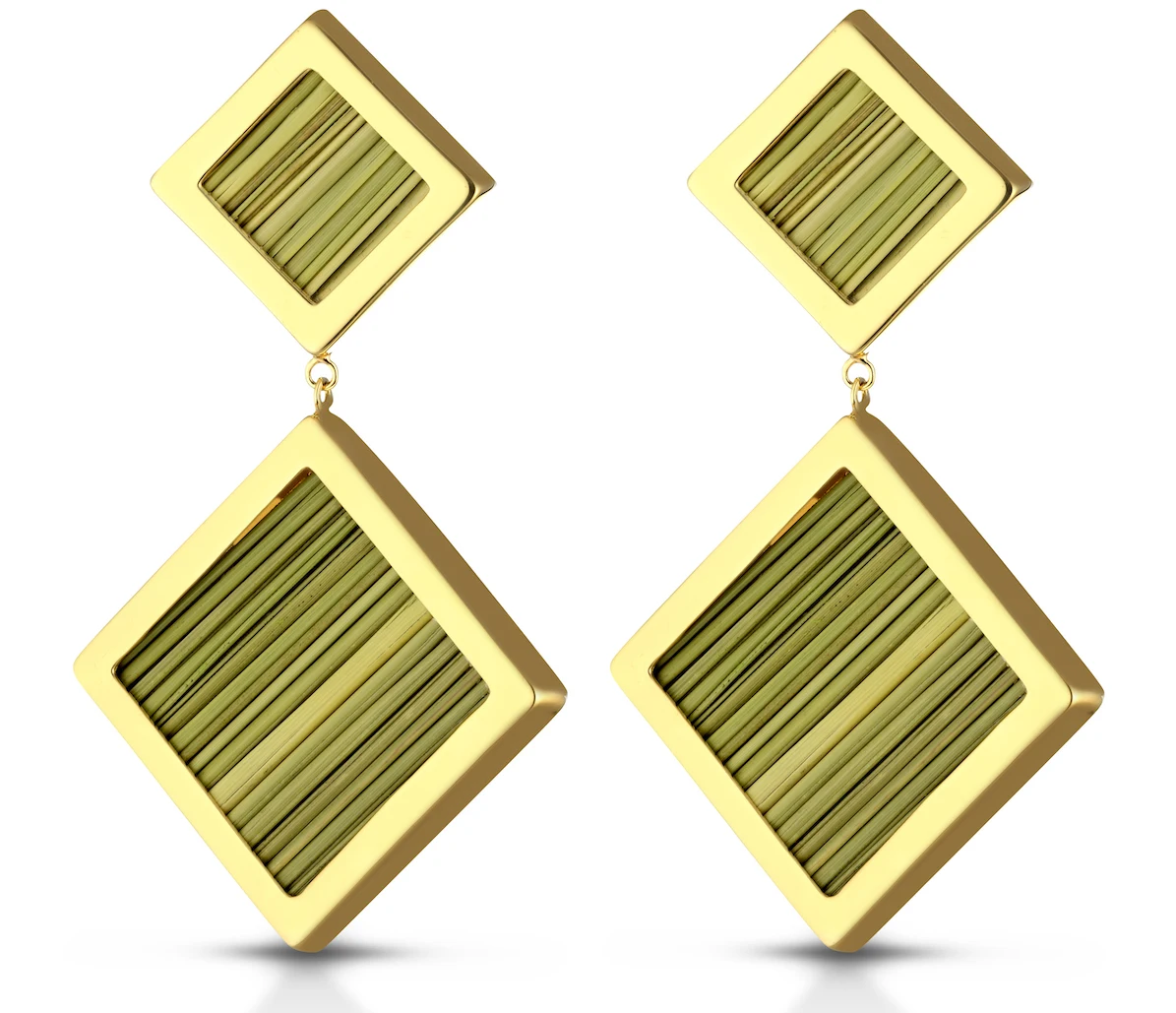 
Eco Handmade in Italy Style Square Earrings 02 Bronze with galvanic and stramma leaves luxury Italian brand 