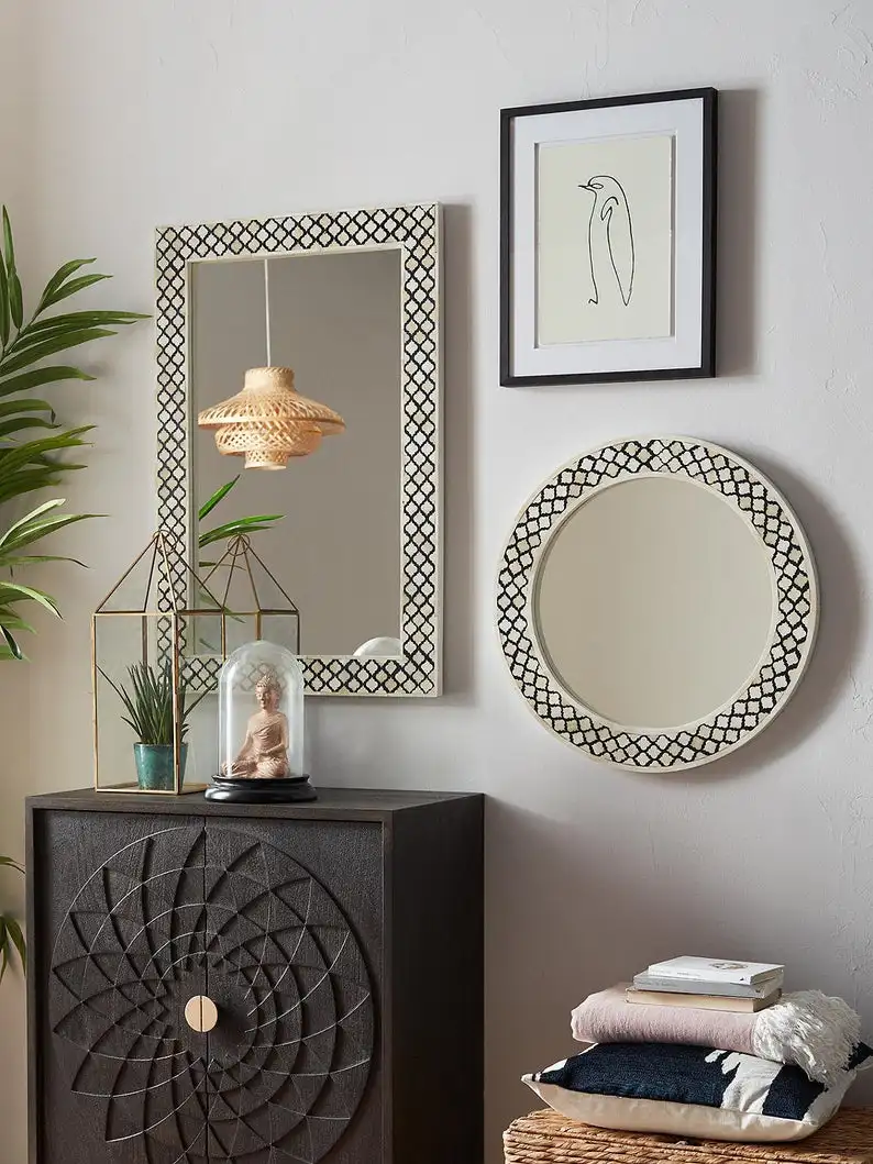 High Quality Design Decorative Wall Mirror Diamond Mirror Green Silver White Rocky Glass Package Paint Quick