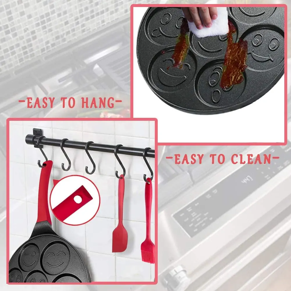 
Emoji Smiley Face Pancake Pan Fun 7 Emoji Mini Pancake and Flapjack Maker Die Cast Aluminum Double Layer Nonstick Coating pan 