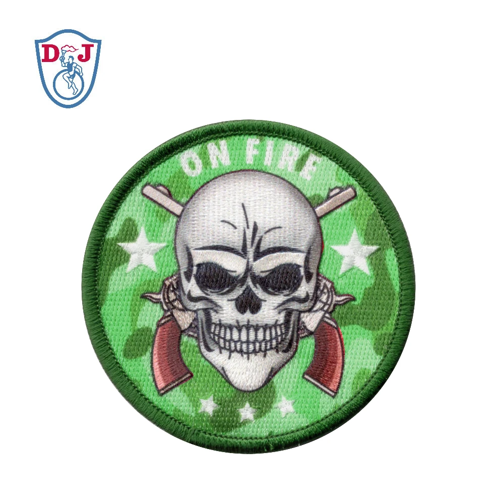 High Quality Skull Design Partial Sublimation Partial Embroidery Patch for Biker Jacket
