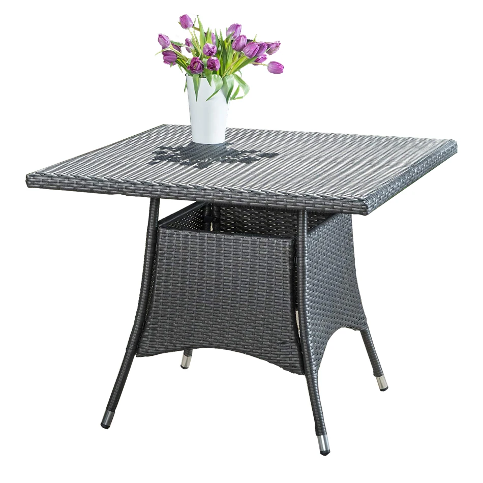 
Restaurant Rattan Furniture Wicker Dining Outdoor glass top Tables Garden Square Table 