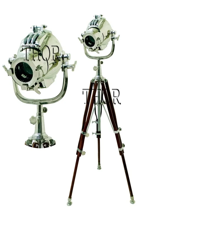 Modern Nautical Floor Lamp with Classic Tripod Brown Stand Designer Heavy Spot Light for Movie Decor