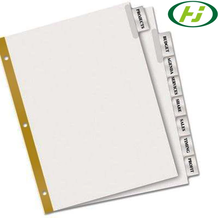 Office Insertable Tab Dividers Assorted Colors Tabbed Dividers Recycled Paper Accept Customized Logo Customized Size