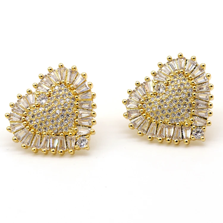 Romantic heart gold brass cz stud earrings 2020 fashion women fashion earrings
