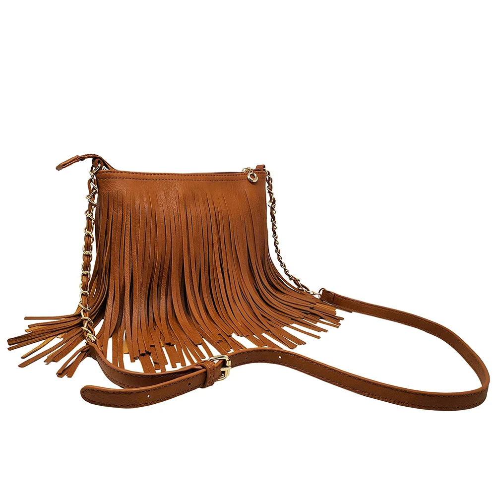 Wholesale High Quality Fashion Women Tassels Saddle Bag Genuine Leather Cross Body Bag with OEM Services