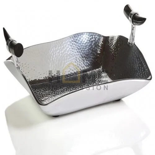 New Classic Tableware Tea And Coffee Serving Bowl Original Deer Horn Handle With Metal Round Hammered Tray In Lowest Price