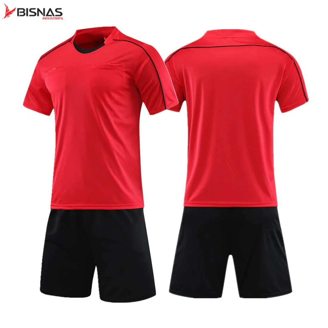 Professional Soccer Referee Uniform Men Round Neck Football Referee Jersey Set Short Sleeve Judge shirt Three Pockets Shorts