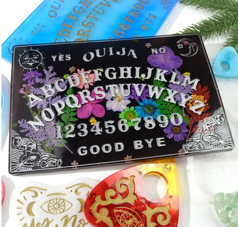 
2pack Resin World Ouija Board and Planchette Resin Molds, Gothic Epoxy Resin Silicone Molds for Ouija Board Game, Pendant mould 