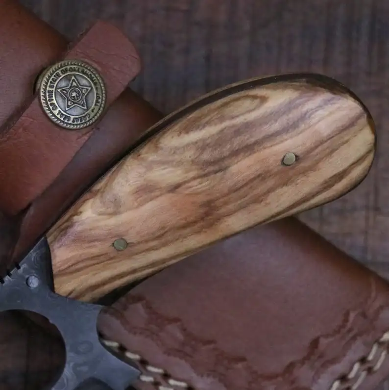 Дамасский нож с ручкой из оливкового дерева походный охотничий для выживания на коже рождественский подарок мужчин