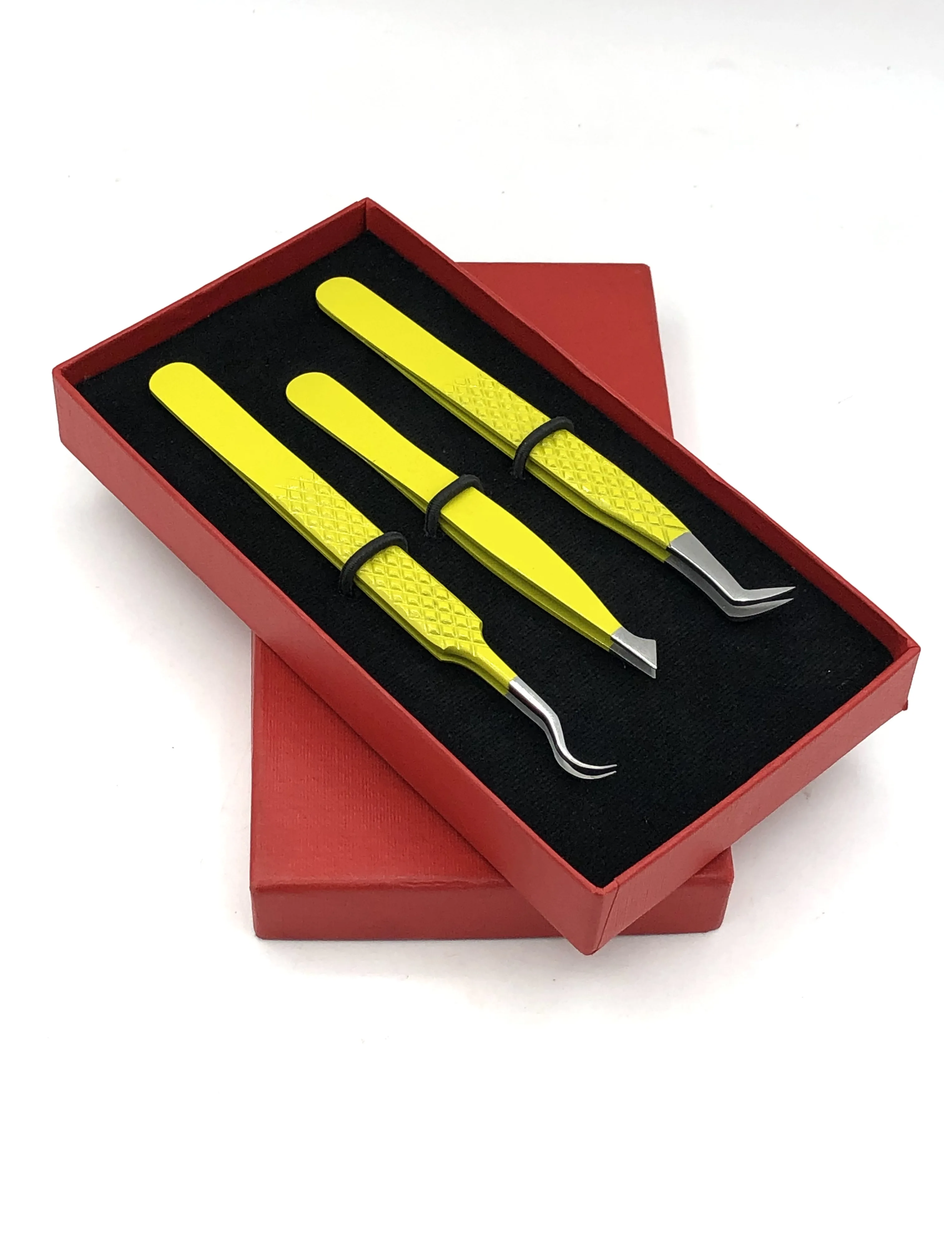 Best Boot Volume With Eyebrow Tweezer Yellow Powder Coating Double Curved Eyelash Extension Tweezers Stainless Steel Beauty Tool