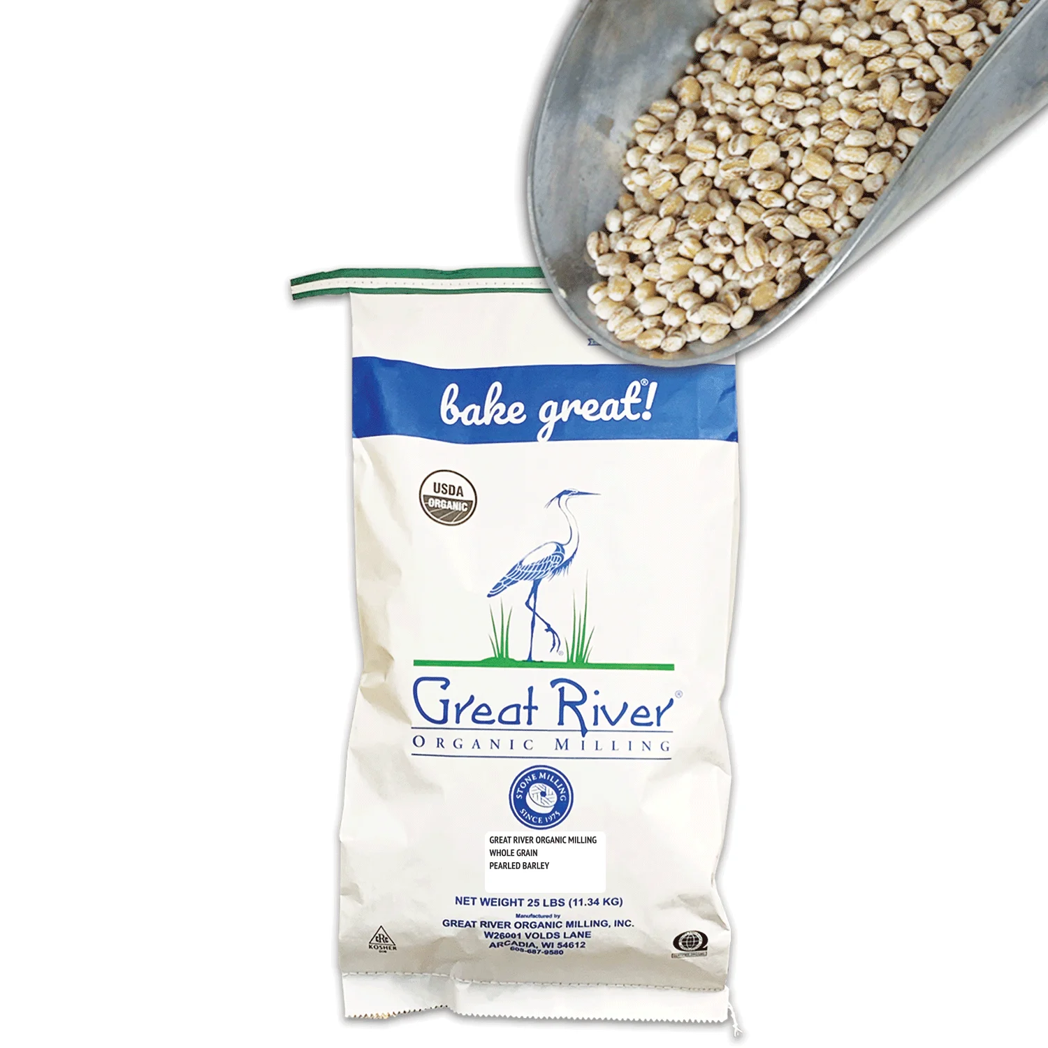 Great River Organic Milling, Whole Grain, Pearled Barley, Organic, 25-Pounds (Pack of 1) Whole Wheat Flour