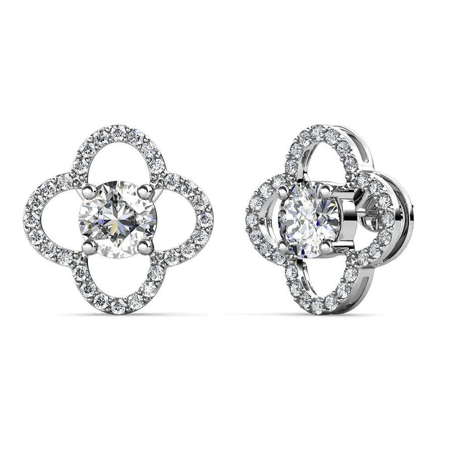 Innovative Formulated Lab Grown Moissanite Diamond Jewelry 925 Sterling Silver Four Leaf Clover Stud Earrings Destiny Jewellery