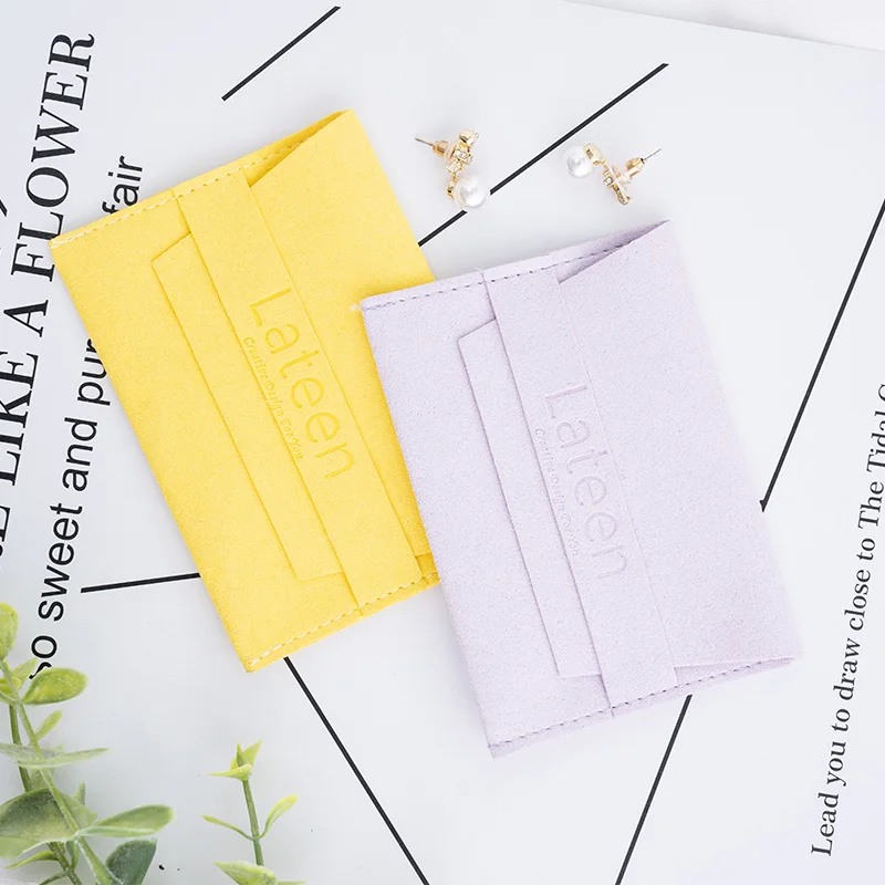 Simple Jewelry Pouch Microfiber Yellow Purple Envelope Jewelry Pouch with Logo