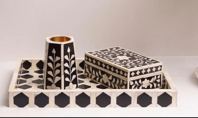 Best Quality Bone and Wooden Inlay Bakhoor Incense Burner Set with Tray and Box Arabic Style Bukhoor Incense