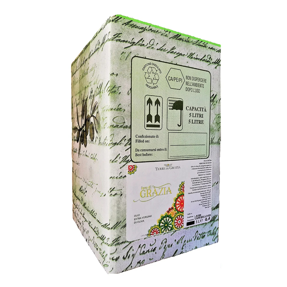 Итальянское Экстра натуральное оливковое масло, пакетик Оро ди грации в коробке, 5 л, идеально подходит для приправ