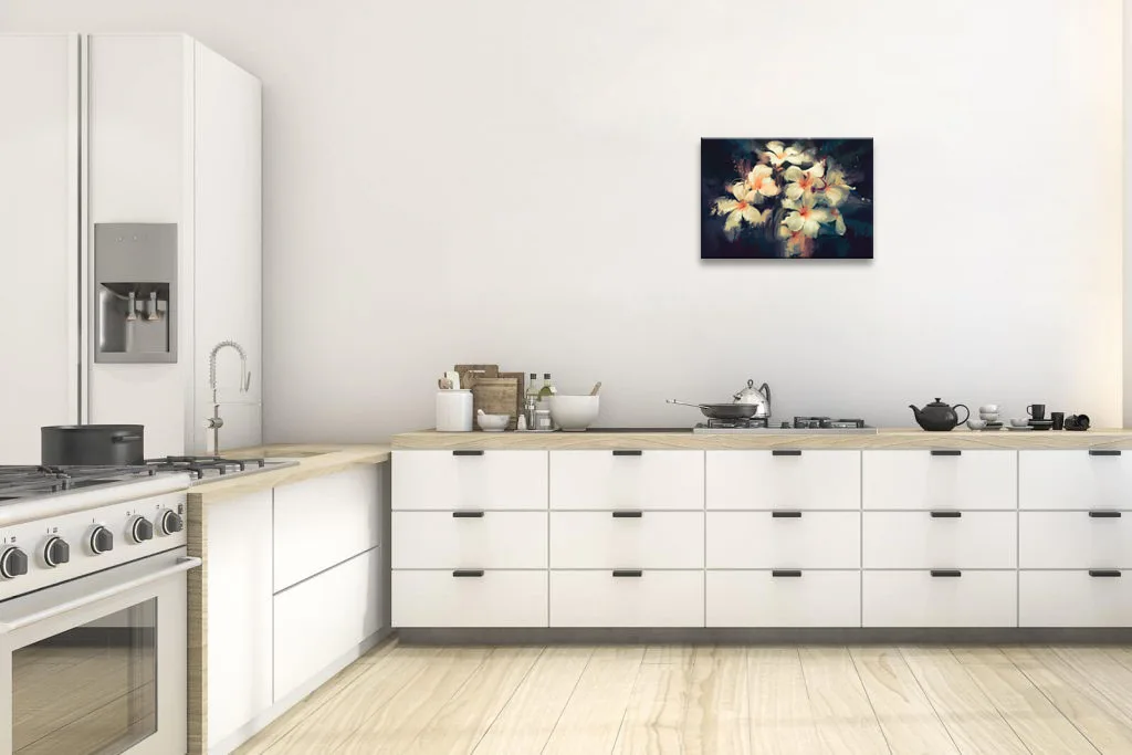 
Oil painting Canvas Beautiful white flowers in dark background (42293112) Semi handcrafted for Home Decoration 