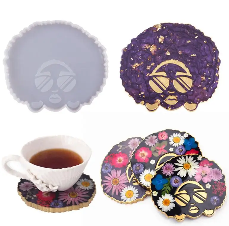 
Blackgirl Afro head Silicone Resin Tray Molds Chuhan customer Africa Coaster Mold for Making Resin Geode Holder Afro Godness 