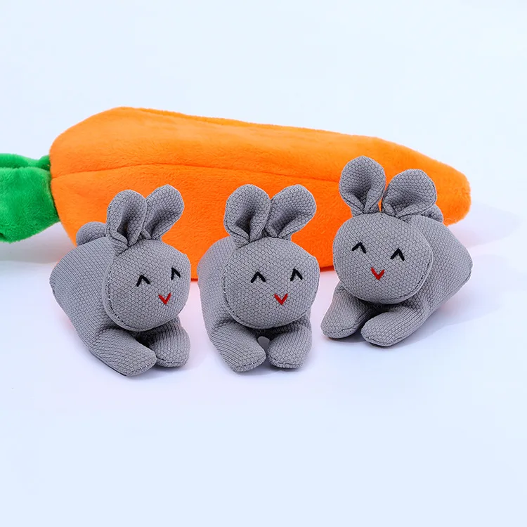 YIWU AULLAN New Design Rabbit Desktop Decoration Gifts Three Bunnies In Carrot Purse Stuffed Plush Toy  Easter Bunny