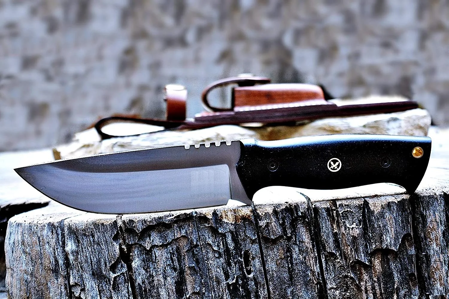 
Custom Made Knife Black Outdoor Handmade Hunting Survival Fixed Blade Knife with Sheath Stainless Steel Blade OEM Industrial 10