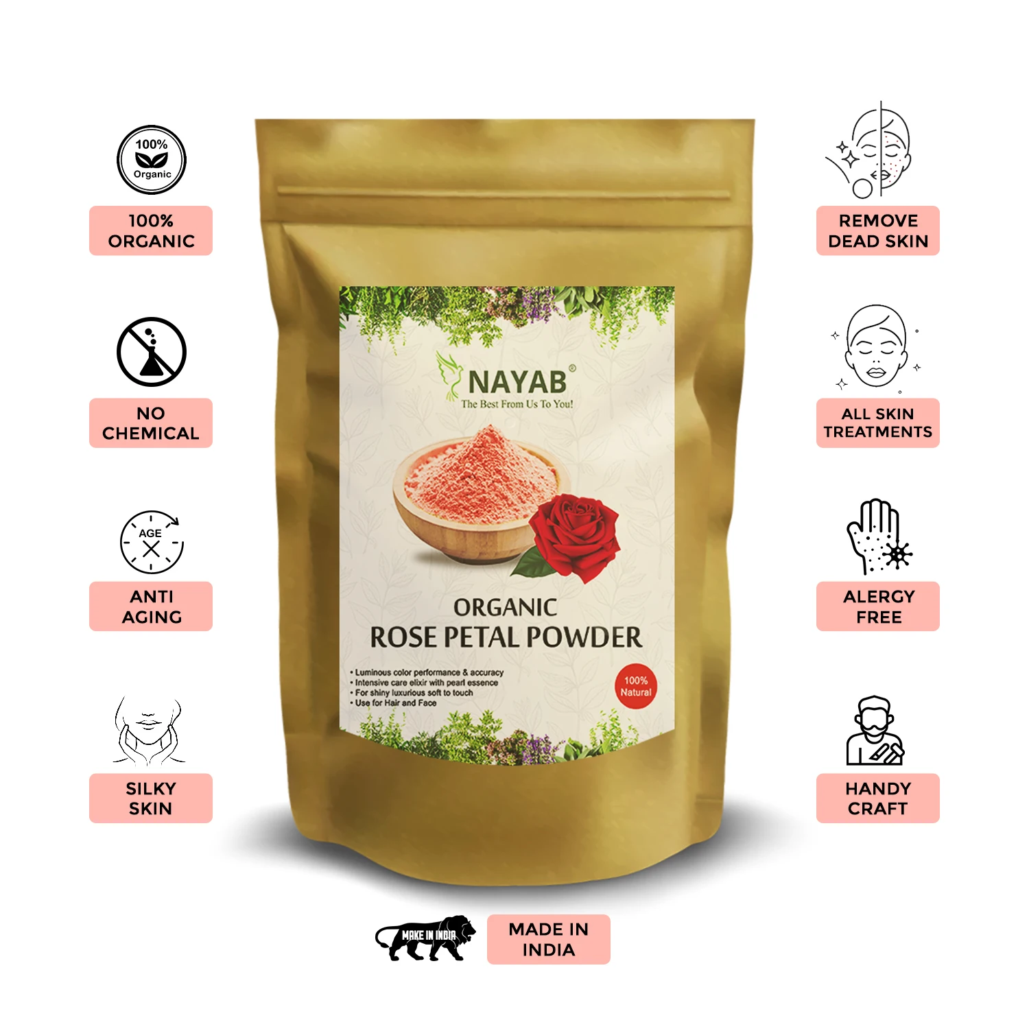 Натуральный органический лепесток розы сушеный цветочный порошок пищевой витамин С богатый производство NMP Udhyog упакованный в пакет