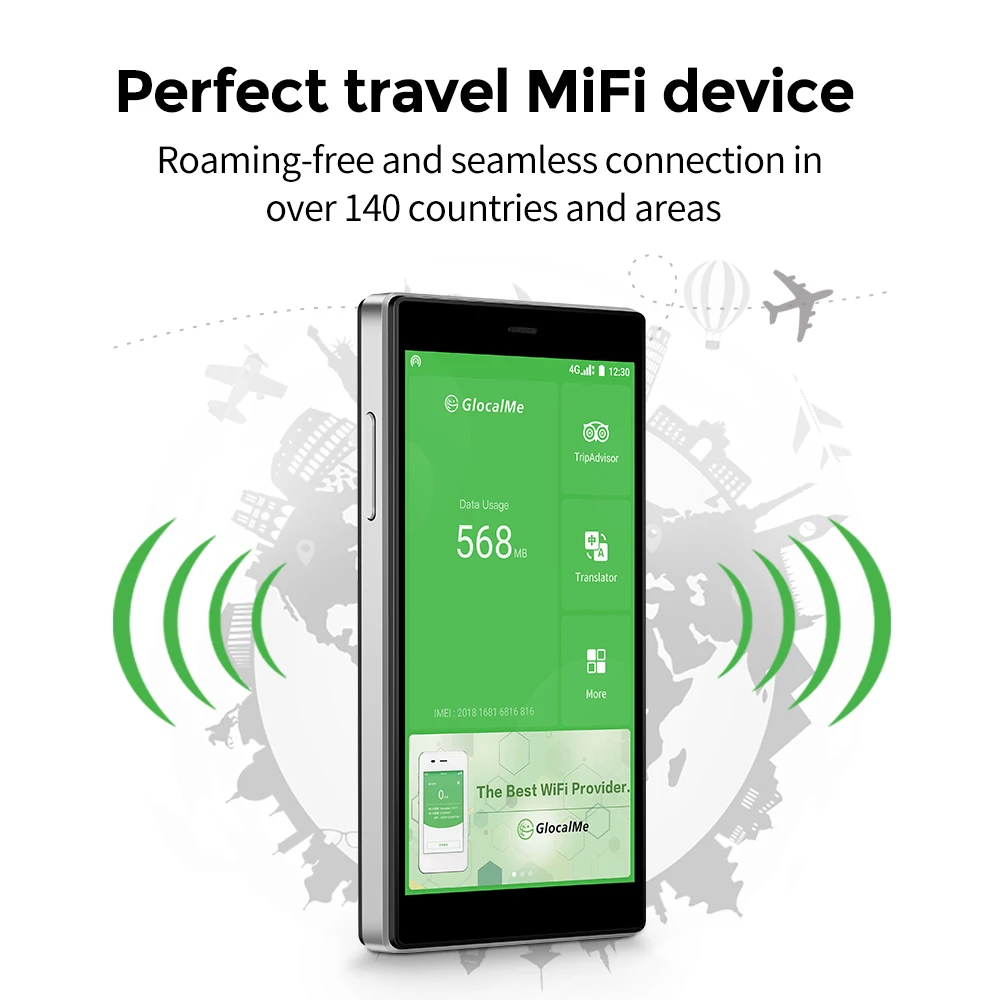 
GlocalMe G4 pro wifi hotspot,smart mifi and SIM-free 4G router for 140+ countries with no roaming fees 