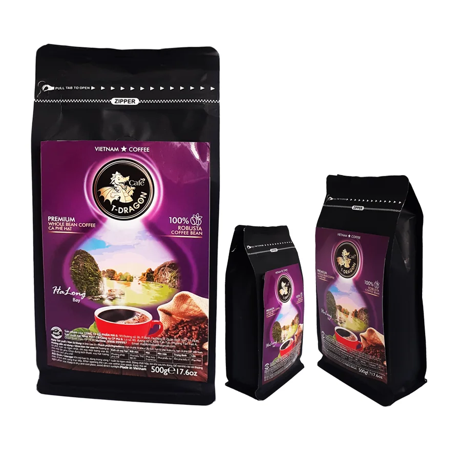 Bag Packaging Sugar-Free MEDIUM ROAST CAFE T-DRAGON - PREMIUM WHOLE BEAN - ROBUSTA COFFEE BEAN From Vietnam