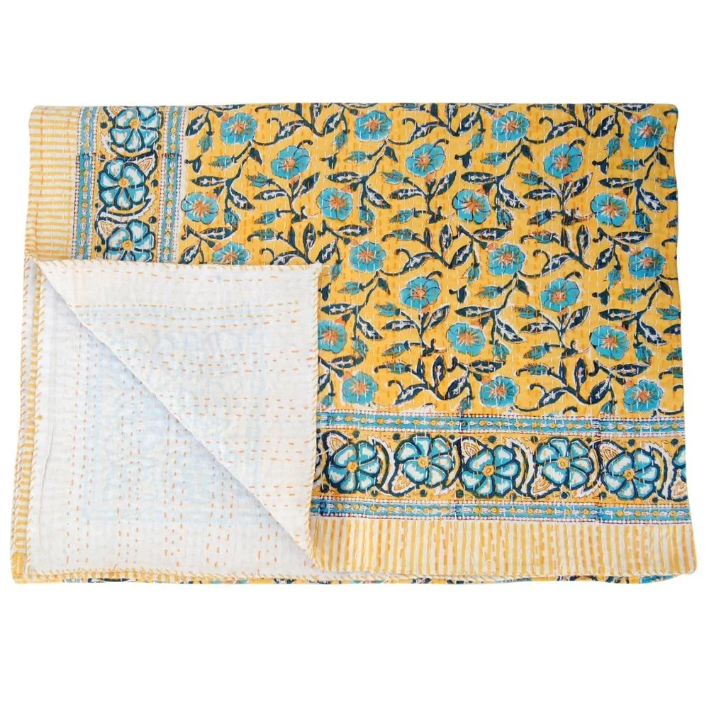 Indian High Quality Floral Printed Quilt Vintage cotton Kantha Quilts Home Decor Gudari Wholesale