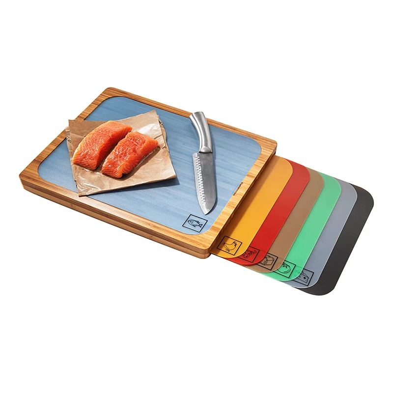 bamboo chopping block easy clean multipurpose cutting board with removable color coded pp mats cutting board with mats