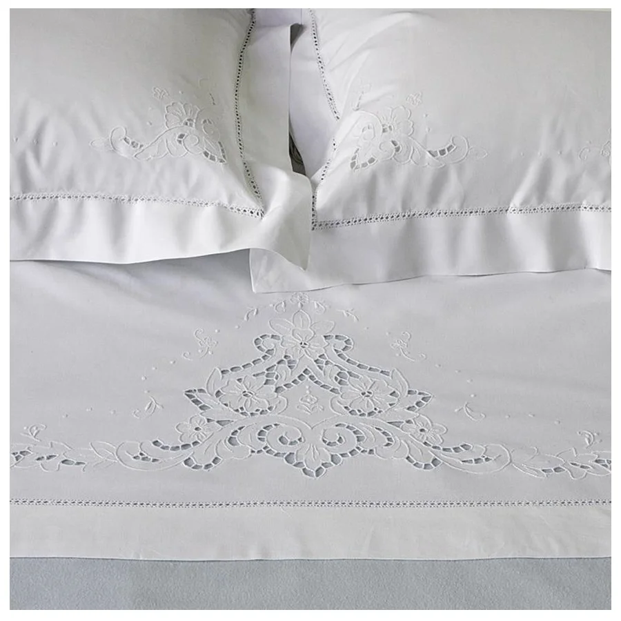 Embroidery 100% Cotton Bed sheets White Embroidered Pillowcases