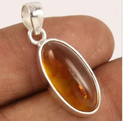 Top Grade Quality Orange Amber 925 Sterling Silver Gemstone Handmade Silver Pendant Jewelry Wholesale Factory Price