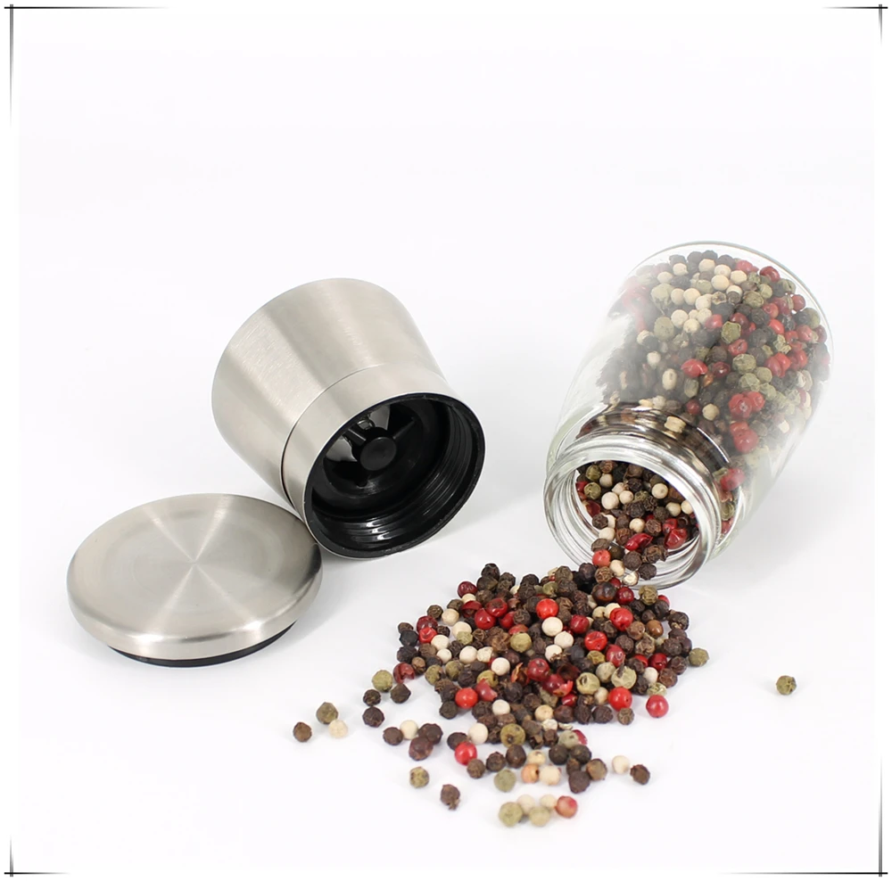 Hot Sale Ceramic Manual Pepper & Salt Grinder Set Glass & Metal for Home Use