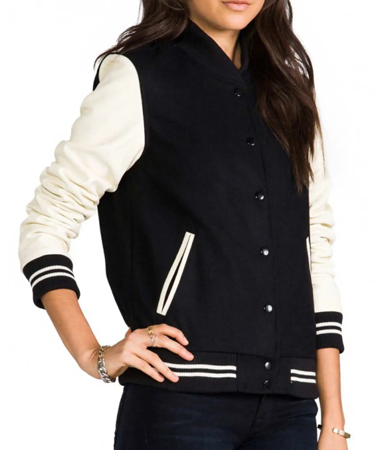 Customize Best Quality New style White Color sleeve Varsity Letterman Jacket Embroidered for Women and Adults Girls