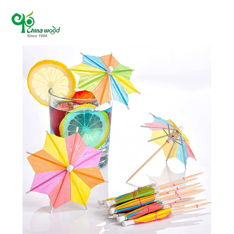 Yada wholesale wooden decorative toothpicks mini paper umbrella tooth Picks For Short Party