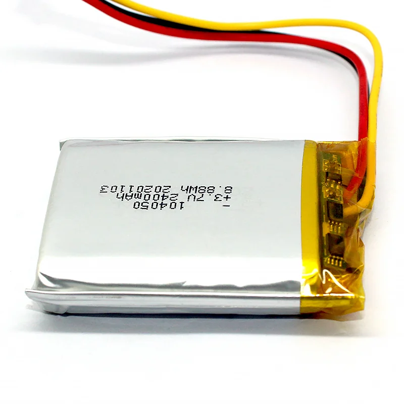 2400mah Large Capacity Lipo Battery 104050 3.7v 8.88wh Rechargeable Lithium Polymer Battery With Jst Connector