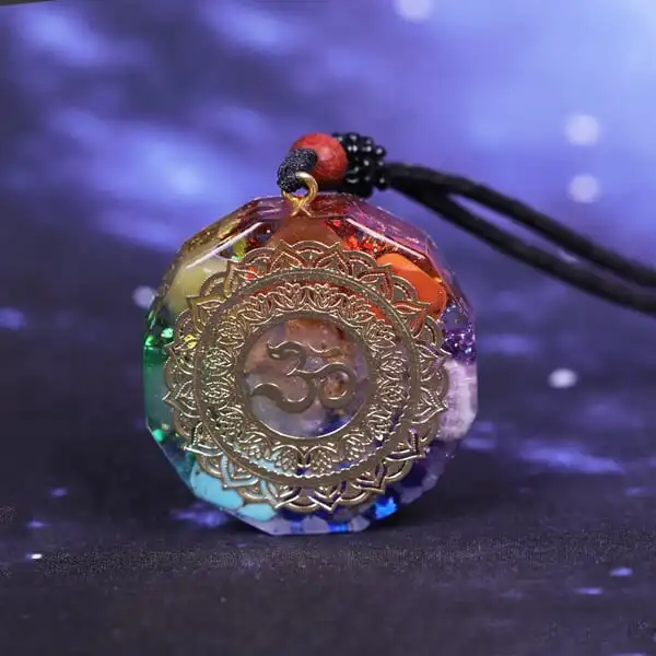 SEVEN CHAKRA CRYSTAL ORGONITE PENDANT WITH OM SYMBOL / WHOLESALE ORGONE PENDANT SACRED WITH OM / PREMIUM QUALITY ROUND PENDANTS