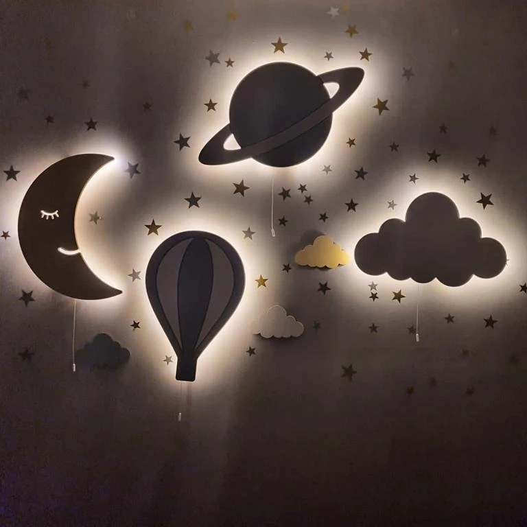 Premium Quality Modern Design LED Night Lights Hand Painted Nursery Wall Decor Large Battery-Powered Lamp Room Decoration Switch