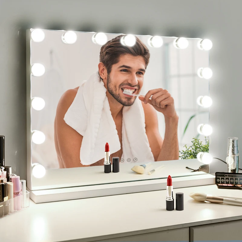 Производители макияжа, Безрамное светодиодное зеркало для туалетного столика с 15 17 лампочками, голливудское зеркало для макияжа с подсветкой Gmm2010
