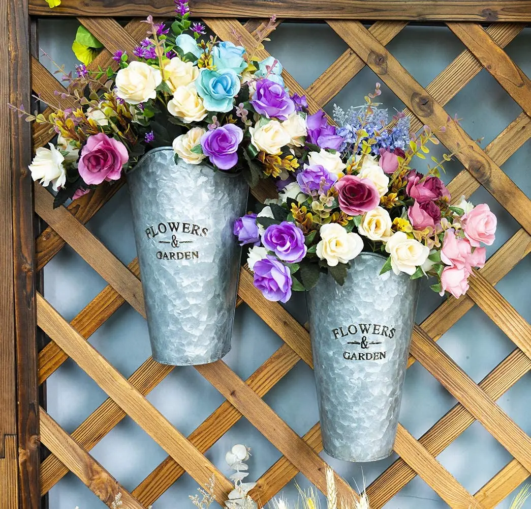 Galvanized Metal Decorative Flower Vase Contemporary Classic Design Home Decorative Tabletop & Wall Hanging Planter Pot Vases