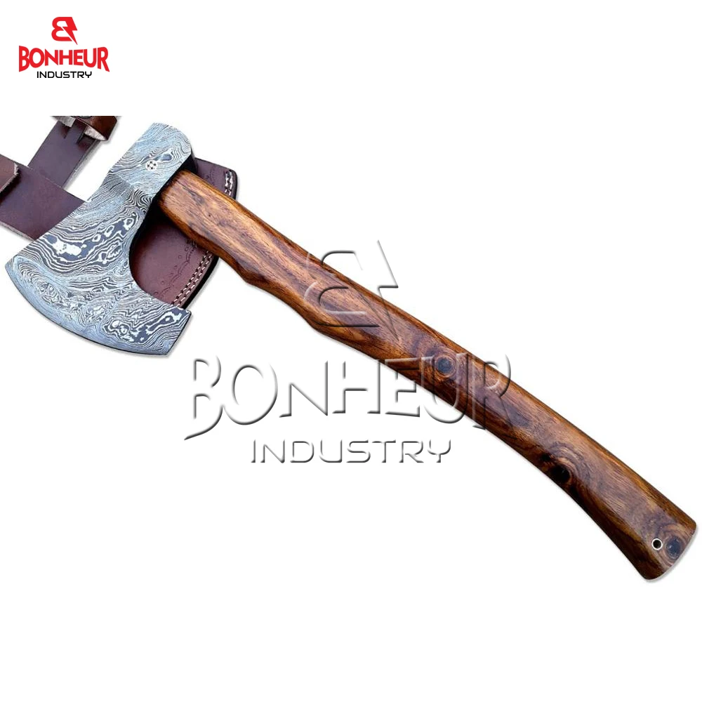 High Quality Hand Forged New Damascus Steel Viking Bearded Axe 14 Inch Wooden Handle