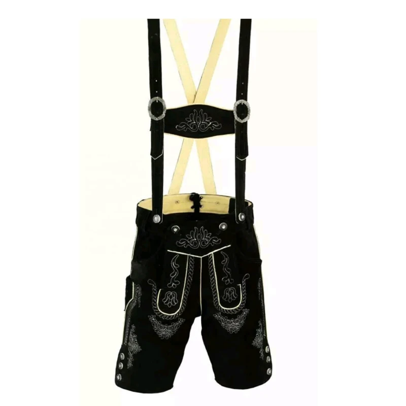
Мужские традиционные кожаные брюки Lederhosen, Короткие классические брюки с вышивкой и подтяжками 