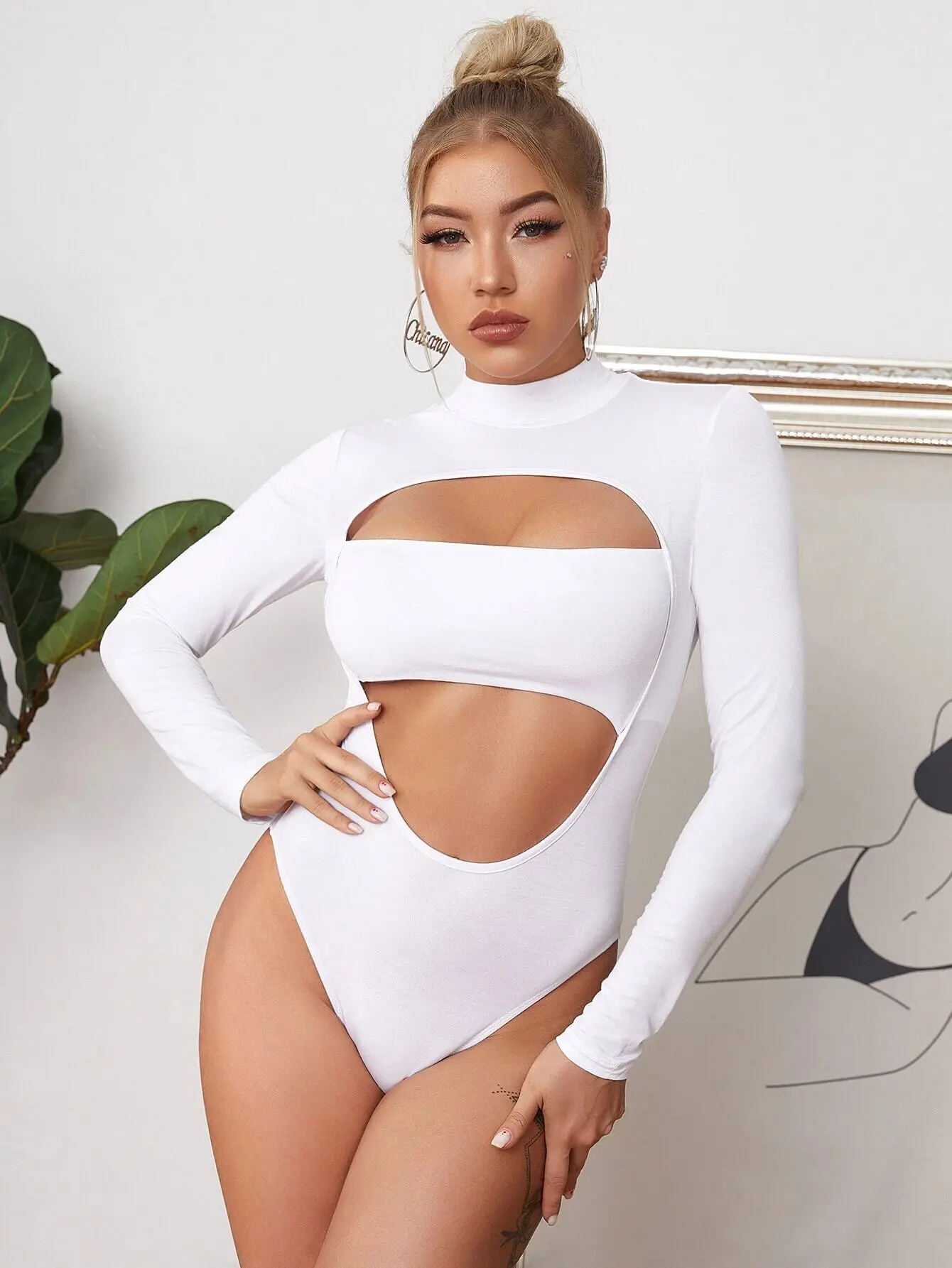 
Sexy stylish 2020 manufacturer women bodysuit hollow out style full sleeves collar neckline customizable female bodysuit 