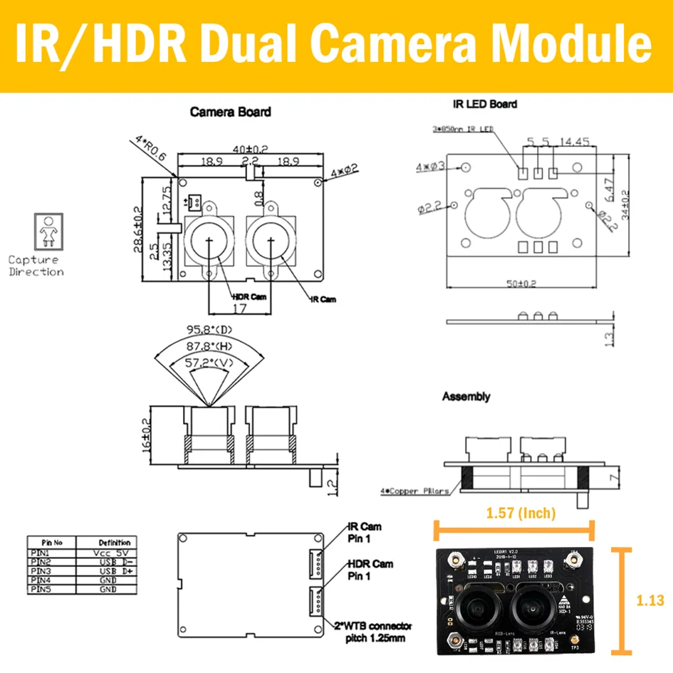Liveness Detection up to 2M Support Jetson Nano Face Authentication Dual USB Camera Module