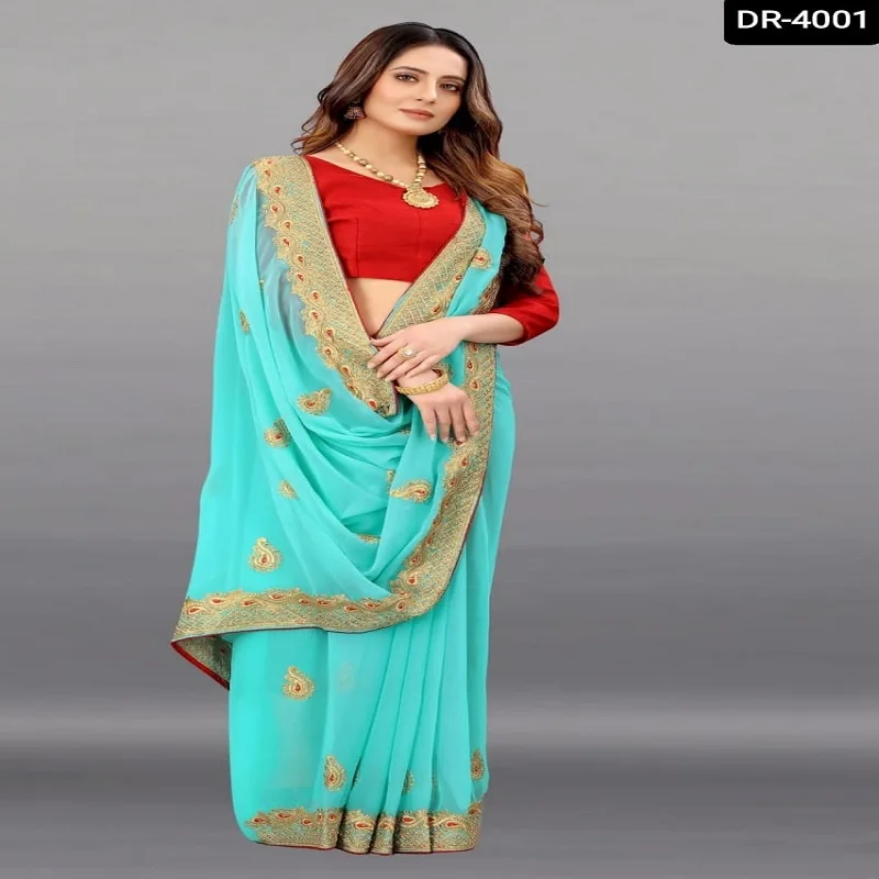 embroidery saree with multi work diamond stoned for ladies ethnic wear for wedding and special occasion Indian clothing