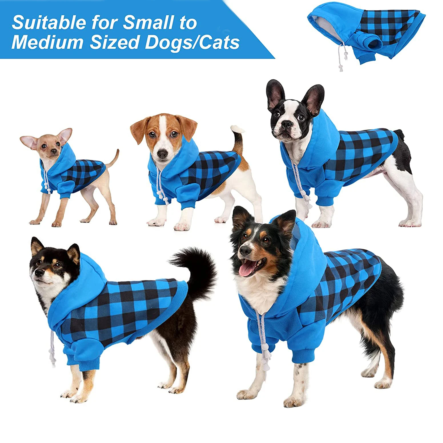 Plaid Dog Hoodie for Small Medium Dogs Soft Cotton Pet Clothes Sweaters Coat for Autumn/Winter Cold Weather/Spring