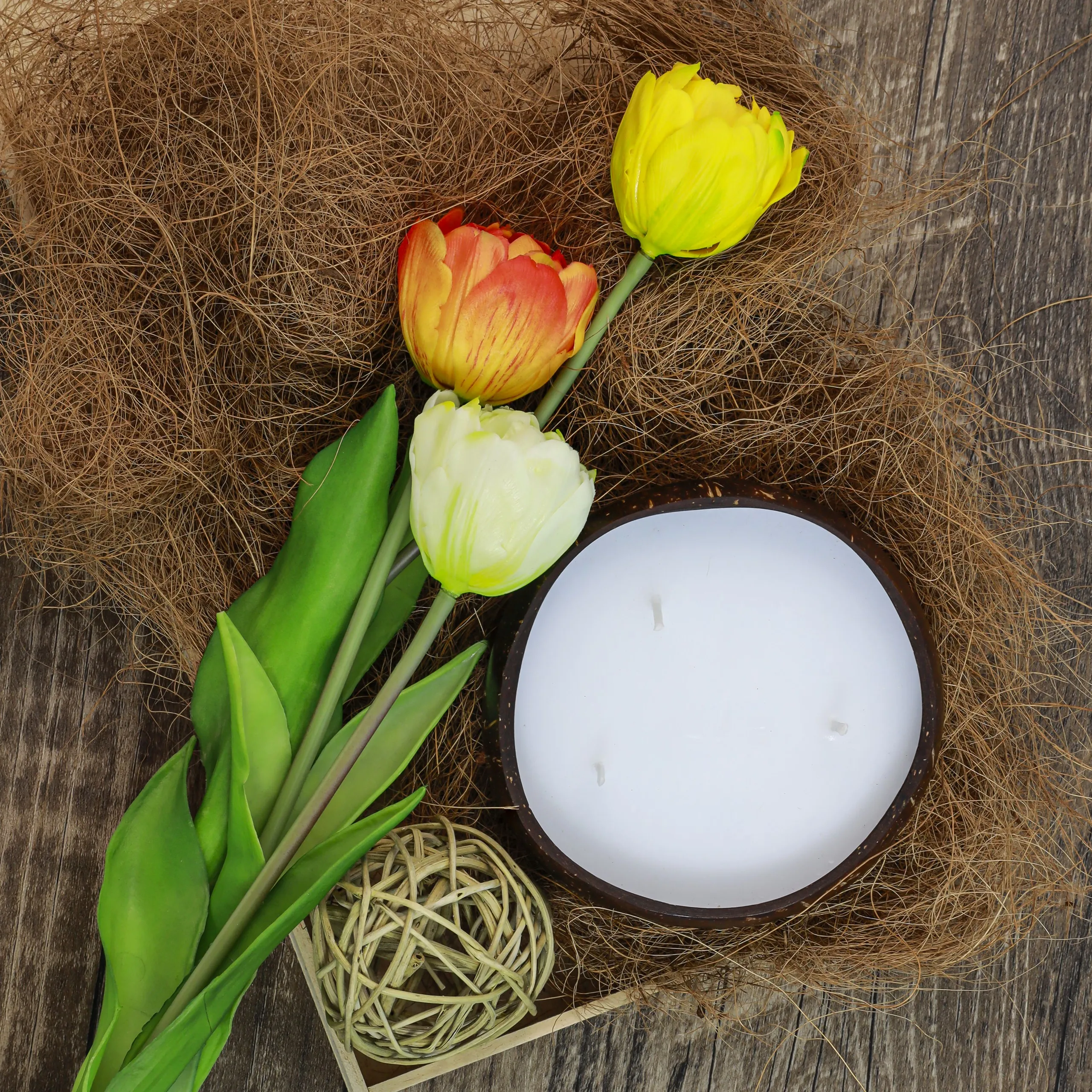 Оптовая продажа свечей из соевого воска ароматические свечи без запаха в миске кокосовой скорлупы