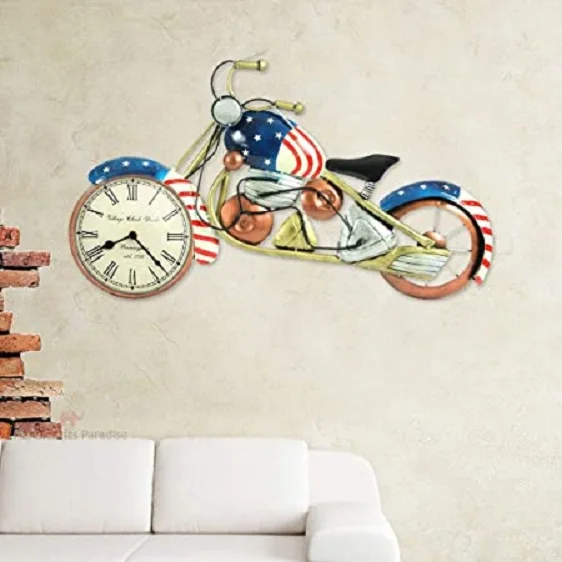 Newest US BIKE Amazon Hot Selling Custom Design Decorative Metal Vintage Design Antique Clock for Home Art WALL Decoration