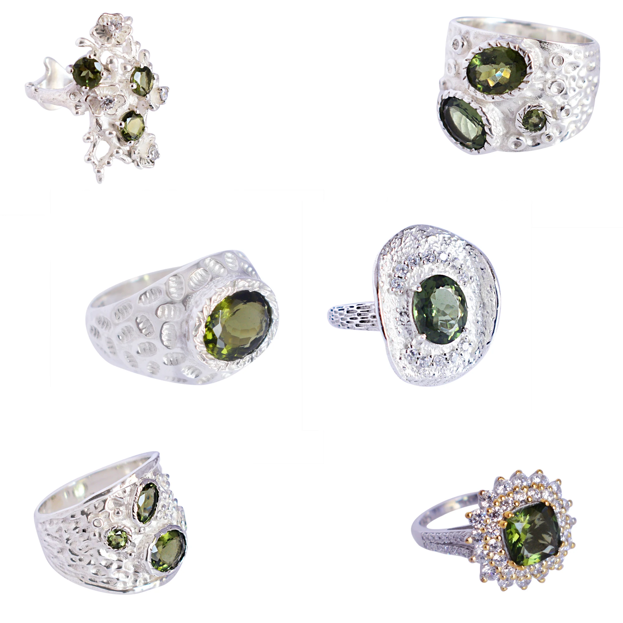 Natural Oval Shape Moldavite Gemstone Designer Ring 925 Sterling Silver Cubic Zirconia Stone Best Fine Jewelry For Women