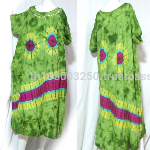 vintage retro thai style HIPPIE BOHO tie dye handmade lattice top kaftan maxi dress
