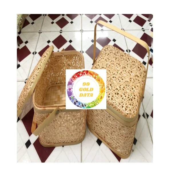  Бамбуковое хранилище с ручкой-Легкое перемещение и удобное использование-бамбуковая корзина для пикника