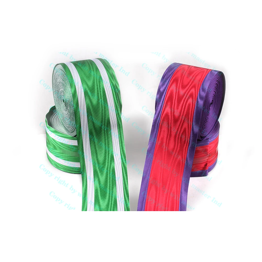 High quality red blue white ribbon striped 100% Polyester silk webbing material custom ceremonial medal ribbons